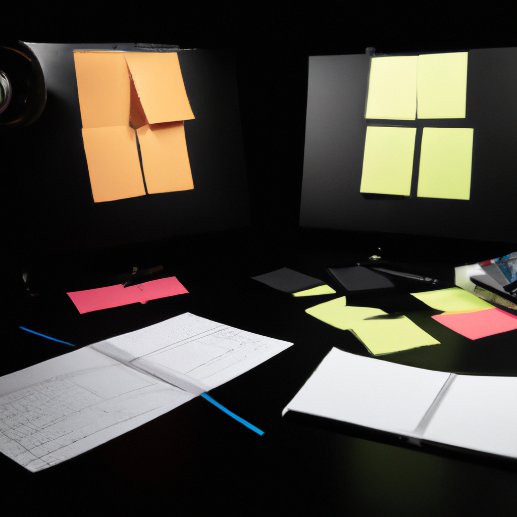 Collaborative remote team video call with editing timeline mockups, sticky notes, and warm studio lighting.